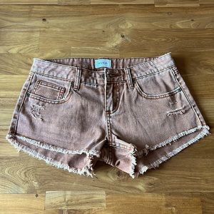 Size 25 RVCA brick colored distressed denim shorts
